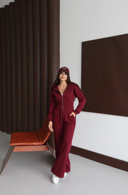 Survêtement d'hiver en polaire pour femme, ensemble 2 pièces avec sweat à capuche et pantalon