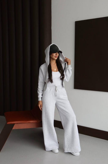 Survêtement d'hiver en polaire pour femme, ensemble 2 pièces avec sweat à capuche et pantalon