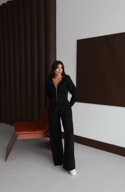 Survêtement d'hiver en polaire pour femme, ensemble 2 pièces avec sweat à capuche et pantalon