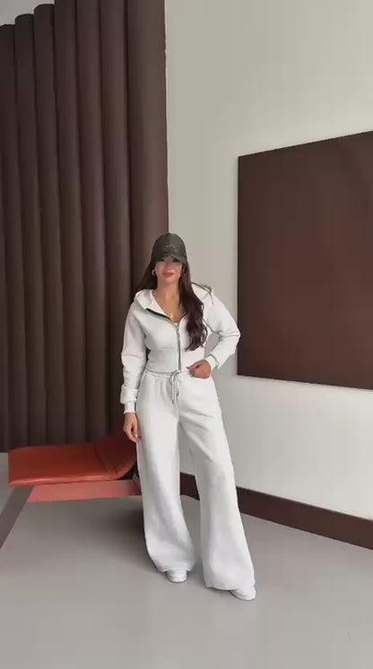 Survêtement d'hiver en polaire pour femme, ensemble 2 pièces avec sweat à capuche et pantalon